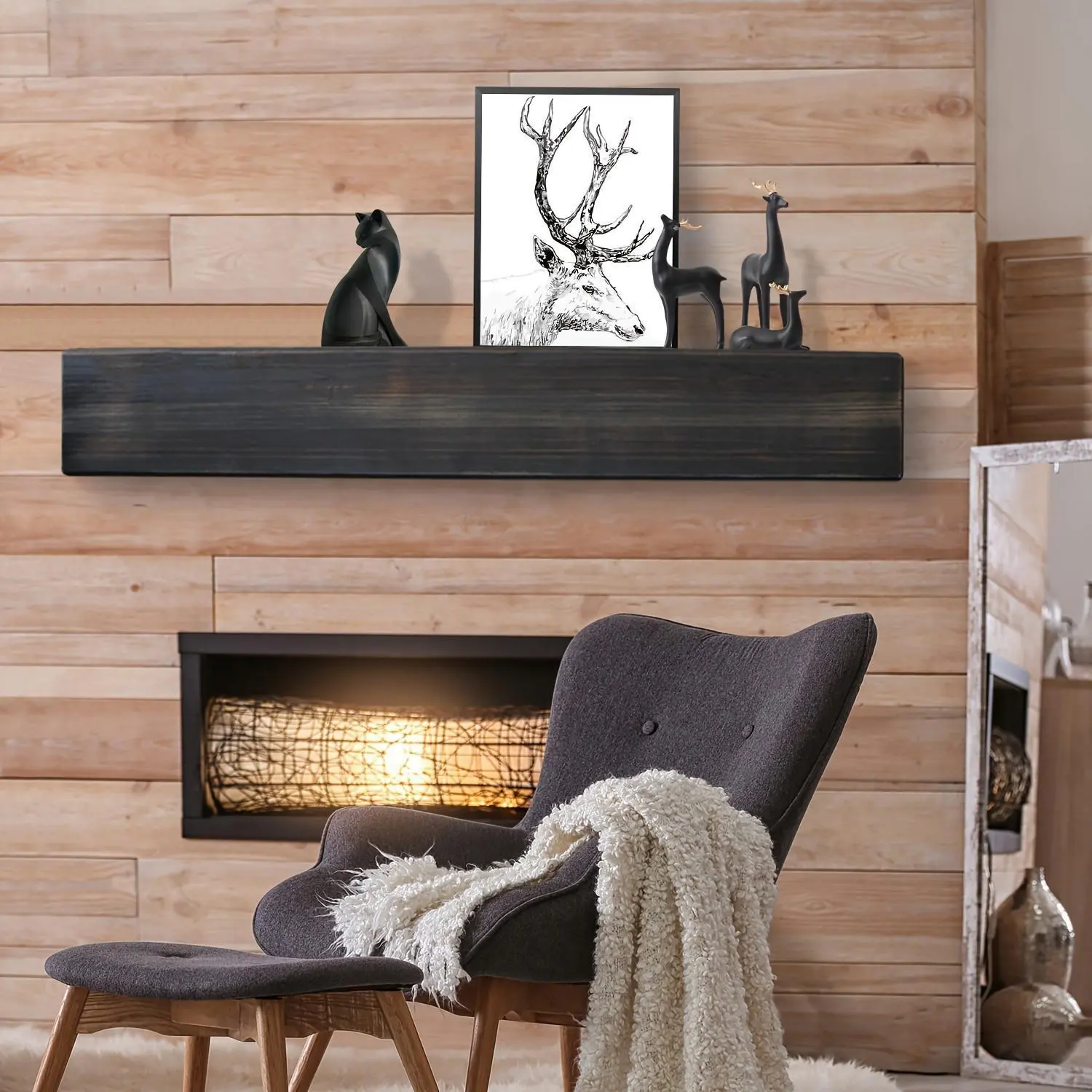 black solid wood fireplace mantel