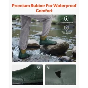VEVOR Women's Deck Boots, Waterproof Fishing Rain Boots, Anti-Slip Ankle Rubber Boots, Gardening Insulated Mud Boots, Neoprene Rubber, Lightweight Durable, for Manufacturing, Farming, Size 9 US
