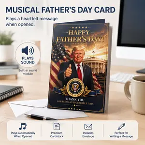Trump Funny Fathers Day Card with Sound, Funny Talking Card for Dad Husband Grandpa, Plays Real Voice 50-Second Audio, 5x7 Best Dad Gift from Son Daughter Wife musical pop