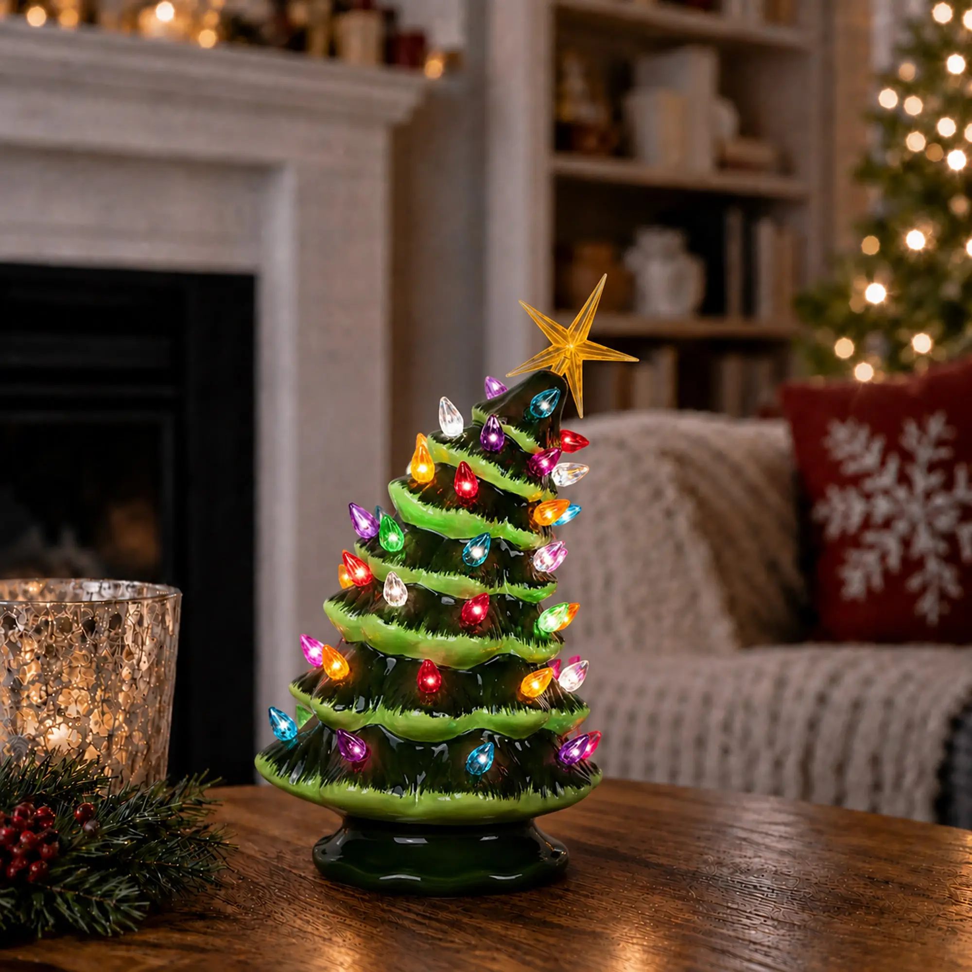 Leaning Green 9.5" Ceramic Christmas Tree - Medium