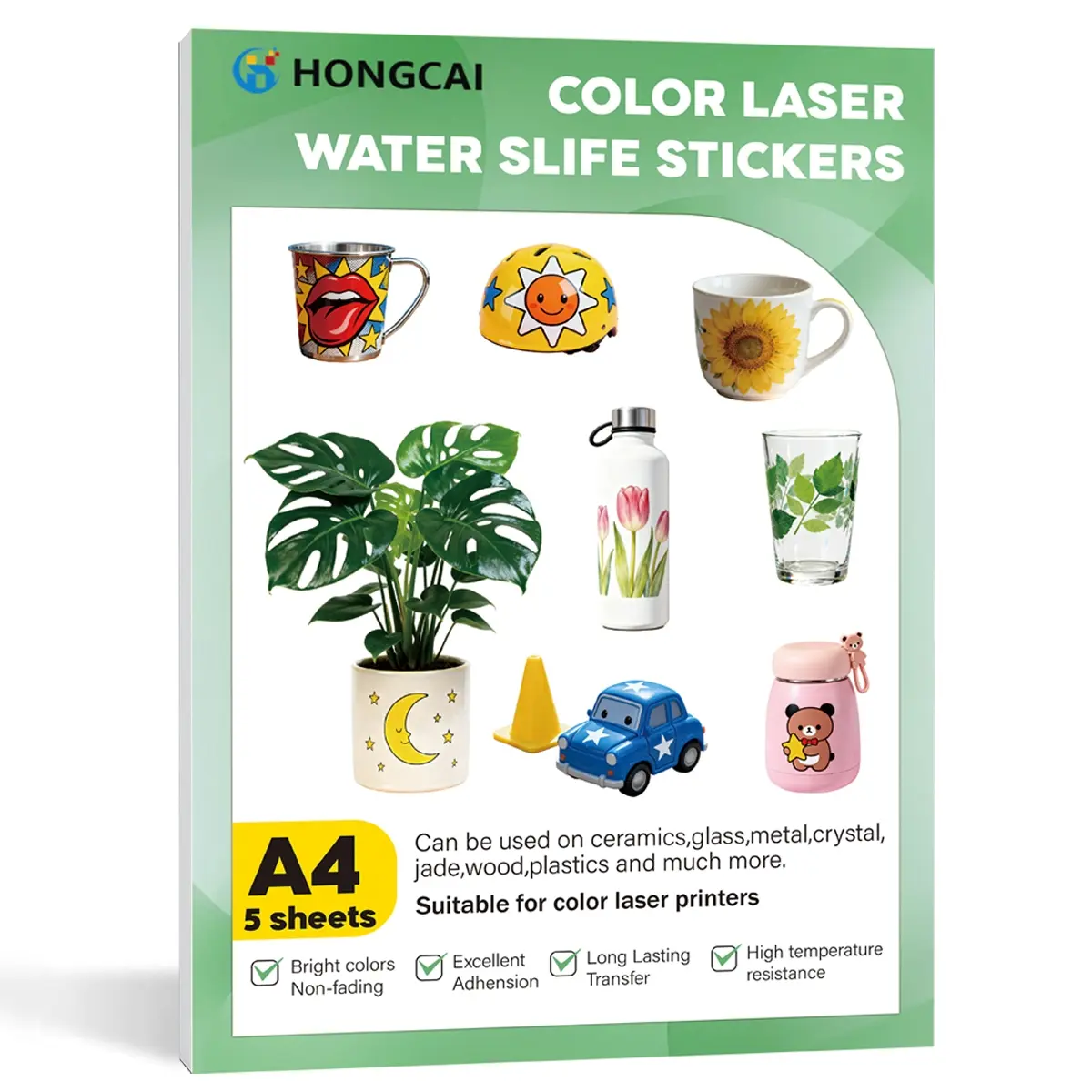 5 Sheets Water Slide Transfer Paper, Laser Transparent A4 Size 21x29 Cm, for DIY Stickers, Crafts, Gifts, Smooth Texture