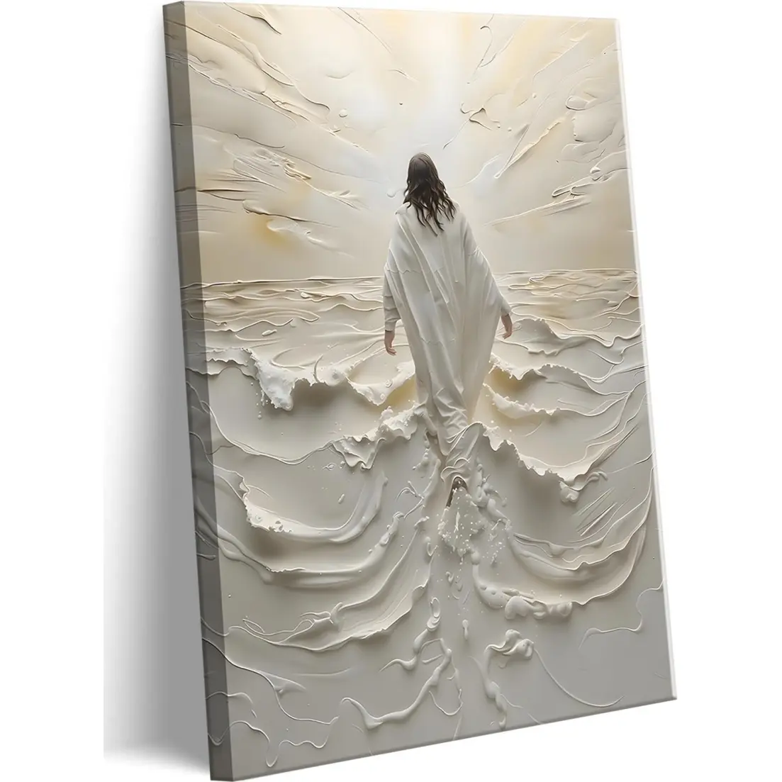 Jesus Walking On Water Impasto Framed Canvas Wall Art - Waterproof, Light, Inspirational Pattern Print, Solid Wood Frame, Modern Christian Spiritual Home Decor, Ready-To-Hang Gift for Mom by Summerwins