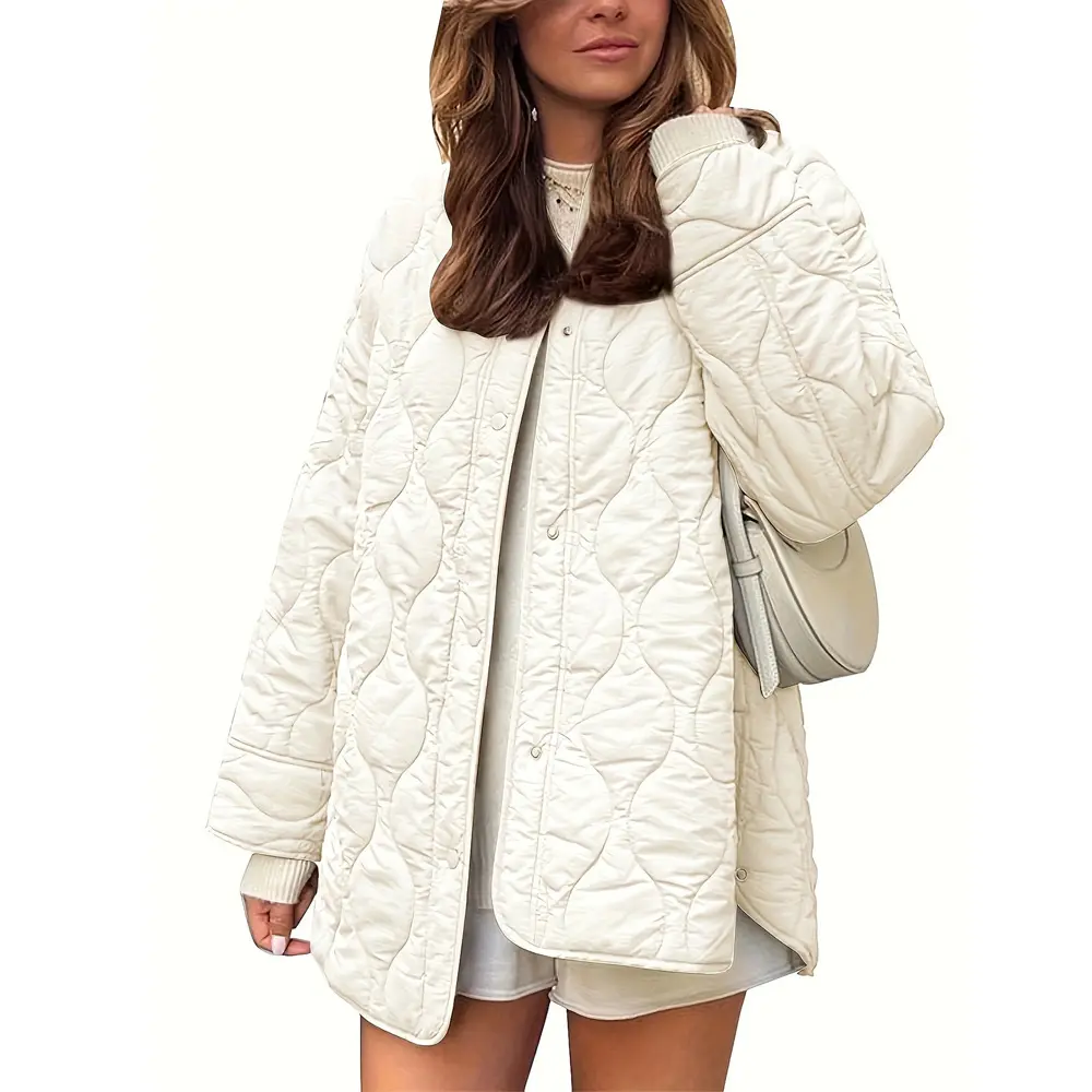 Arssm Women's Oversized Quilted Lightweight Jacket Button Down Puffer Padded Outerwear with Pocket