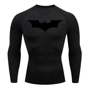 Bat Print Long Sleeve Compression Shirts for Men Gym Workout Running Tees Athletic Quick Dry Tshirts Tops Rash Guard BaselayersBlouses & Shirts