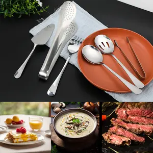 Of 11 Serving Tools Including Large Stainless Steel Spoons, Forks, Tongs, And a Pie Server, Perfect for Hosting Buffets, Catering Events, And Banquet Parties, Cake, Thick