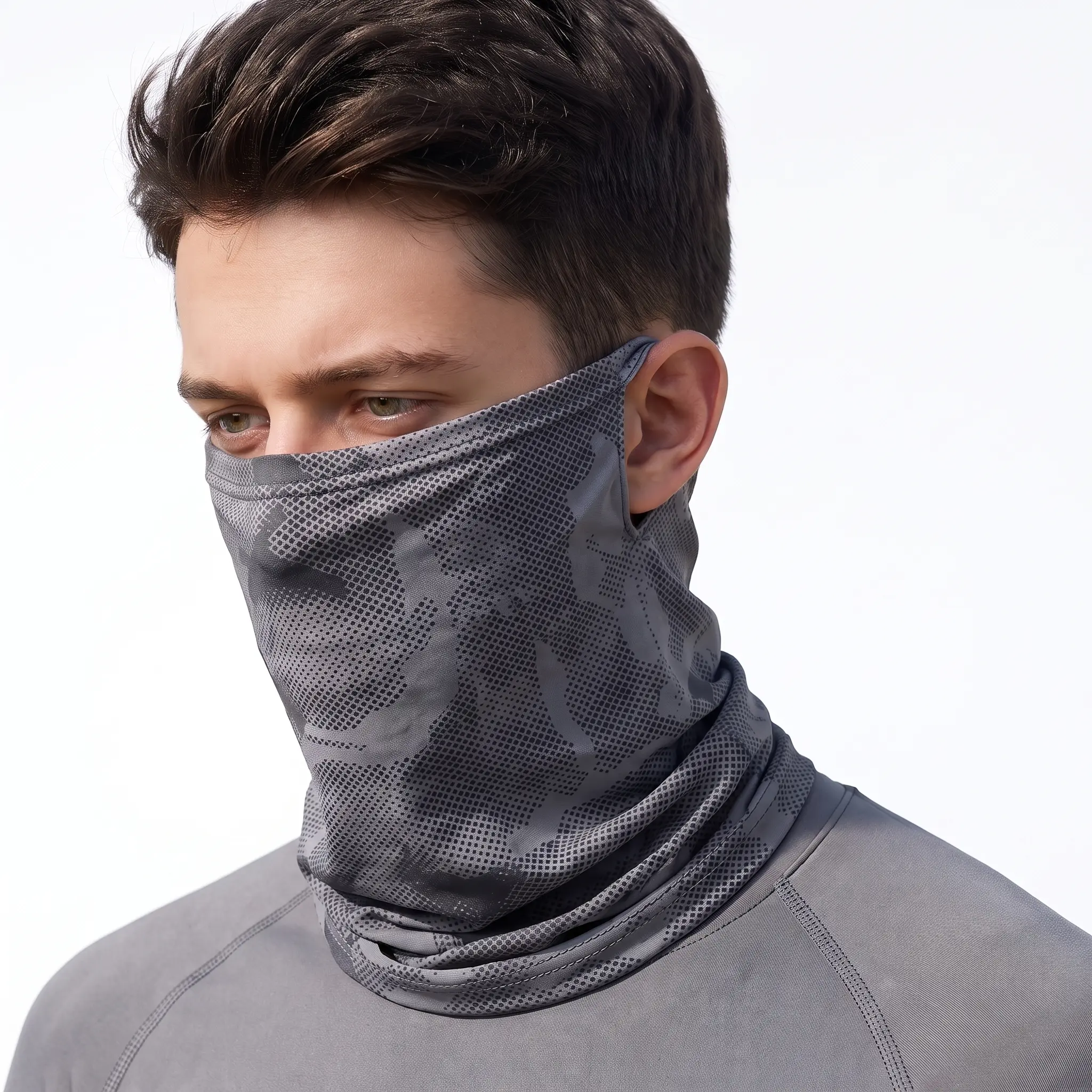 Unisex Cooling Ice Silk Camo Neck Gaiter Face Mask - Hidden Ear Loops, Water-Resistant, sun Protection, Quick-Dry, Breathable Multi-Use Headwear for Fishing, Motorcycle Riding, Outdoor Sports balaclava head wrap urban camouflage party hat cycle hike