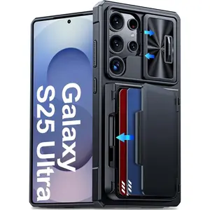 F-PCS04  for Samsung Galaxy S25 Ultra Case Wallet RFID [Cards Holder][Camera Cover][Edge Raised] Full Body Rugged Shockproof Silicone Protective Phone Case for Galaxy S25 Ultra 6.9" 2025(Black)