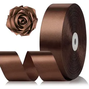 1-1/2 Inch 100 Yards Brown Satin Ribbon, Solid Fabric Ribbon Roll for Flower Bouquet,  Wrapping, Roses Making, Handmade Crafts