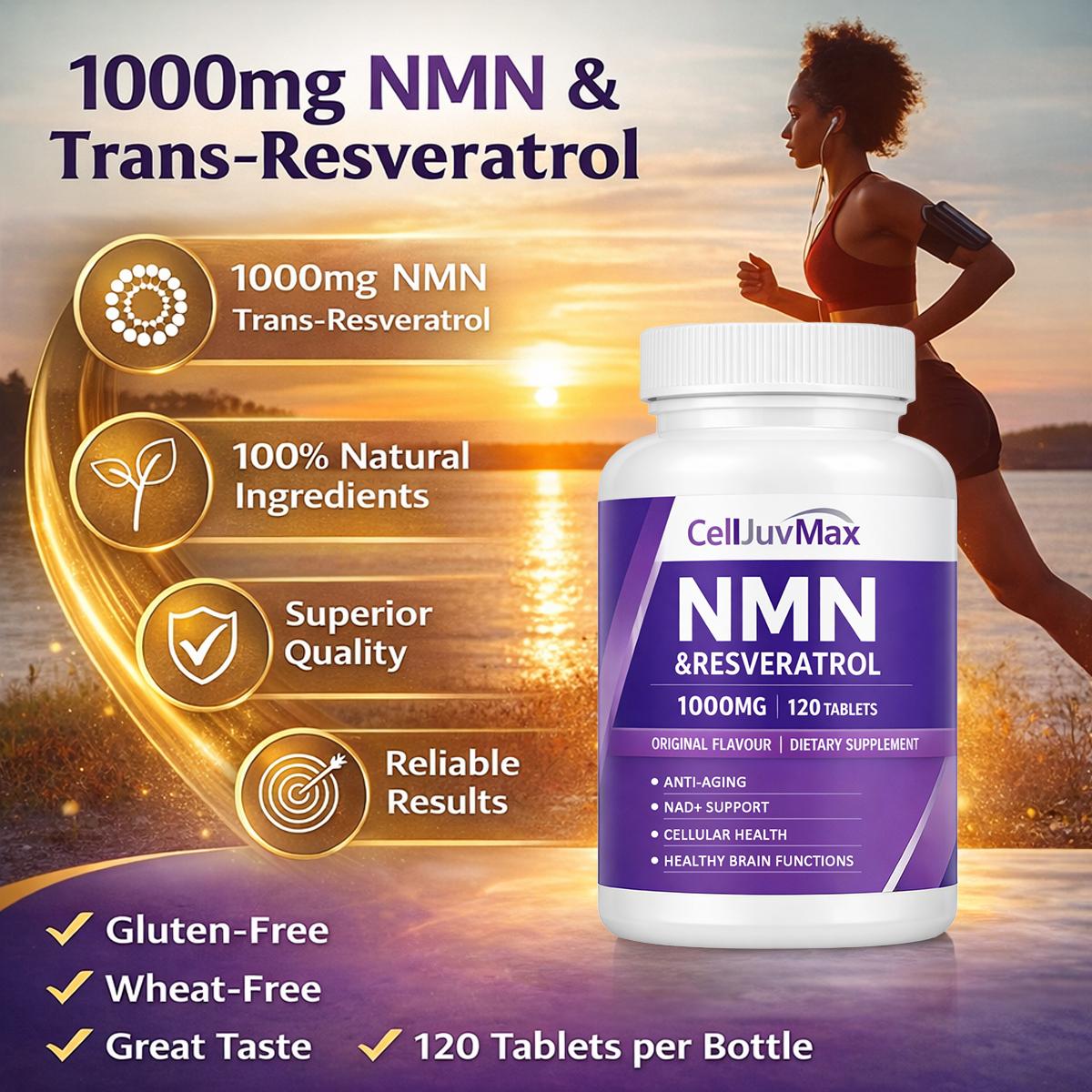 NMN 1000mg 10-in-1 Advanced Formula – 500mg Pure NMN with Vitamin C, Resveratrol, CoQ10, TMG, Quercetin & Glutathione – Zero Fillers Daily Supplement