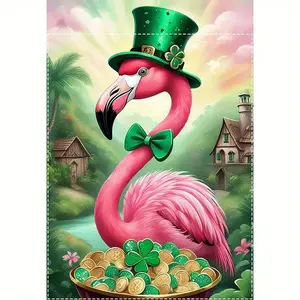 St. Patrick's Day Double Sided Flamingo Welcome Garden Flag 12*18 Inch, Fade Resistant Durable Polyester Outdoor Yard Decor for Porch Lawn, Cute Spring Seasonal Gift for Dog Lover