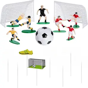 18 Pieces Soccer Cake Topper Decorations Soccer Ball Cupcake Topper Soccer Player figure for Soccer Birthday Party Sport Party Football Theme Party Supplies for Men Boy