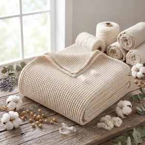 【Summer Vibe】Exclusivo Mezcla 100% Cotton Waffle Weave Blanket, Soft Breathable Lightweight Throw for Couch Sofas Bed, Cozy Textured Blanket for Travel Camping Office, with Multiple Colors & Sizes Available