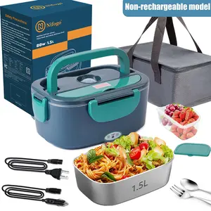 Electric Lunch Box 80W Food Warmer 12/24V Portable Heated Lunch Box with Fork & Spoon, Insulated  Bag, BPA Free, Leak-Proof, Modern Design Tableware 80W/1.5L/Black/Tg