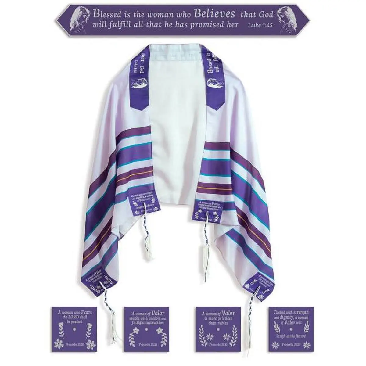 212 MAIN Charmeuse Shawl - Modest Prayer Shawl with Biblical Quotes, Scripture Print from Luke 1-45 ("Woman of Valor" & "Blessed is the Woman Who Believes"), Gift-Ready Holy Land Gift