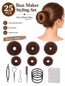 25pcs Hair Bun Maker Set, Ring Style Hair Bun Donut with Hair Bobby, Elastic Bands and Pony Hair Tools for Long Hair, Quick & Easy Hair Styles,Women’s Hair Clips, Everyday Hair Clip, Strong Hold Hair Clip, Hair Accessory Gifts,dating, wedding, working