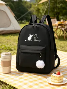 Cute Cartoon Cat Print Backpack, Casual Spring/summer Style, Spacious and Versatile, Ideal for Men and Women, Perfect for Travel and Work, Casual Printed Backpack