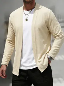 Men's Cardigan Jacket Knitwear Long Sleeve Spring Summer, Soft Breathable Waffle Texture, Casual Fashion Open Front Coat Top