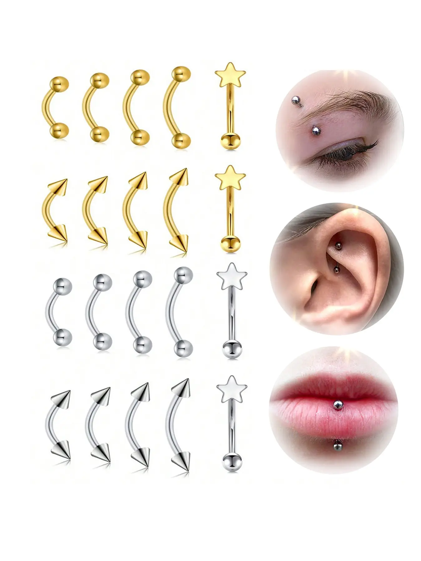 Unisex Stainless Steel Eyebrow Rings, Lip Piercing Jewelry, Belly Button Navel Ring Set, Nose Ring Jewelry, Septum Tusk Jewelry, Septum Clicker Ring, Body Jewelry, Body Piercings, Multiple Sizes Available, Durable & Stylish Design