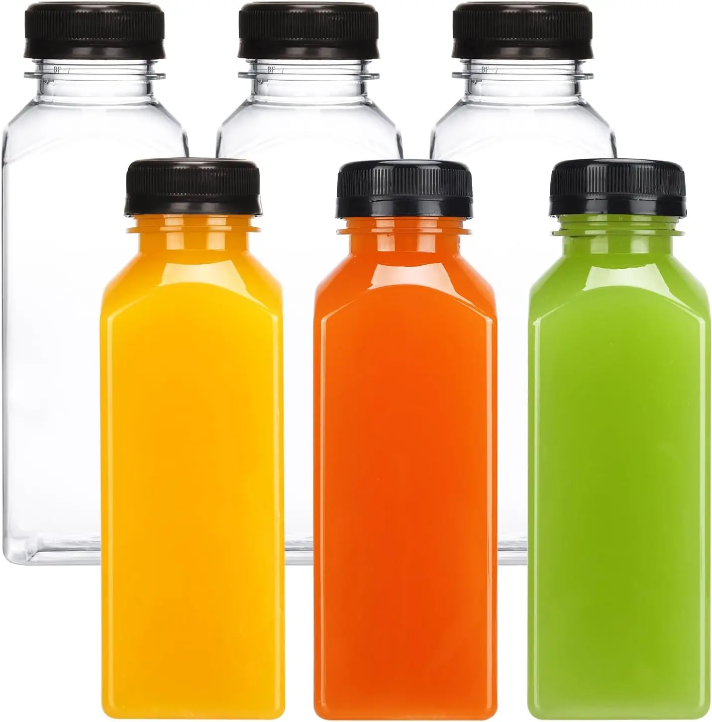 6pcs 12oz Plastic Juice Bottles with Caps, Clear Empty Reusable Water Bottles, Disposable Beverage Containers Bulk for Juicing Smoothies Turmeric Juice Milk and Other Beverages