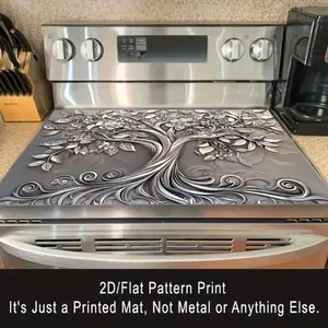 Diatom Mud Embossed Tree of Life 2D Stove Top Cover, Heat Resistant Scratch Proof Protector, Easy Clean Multi-Use Mat for Stoves, Oven, Washer Dryer, Kitchenware, Boho Spiritual Kitchen Decor