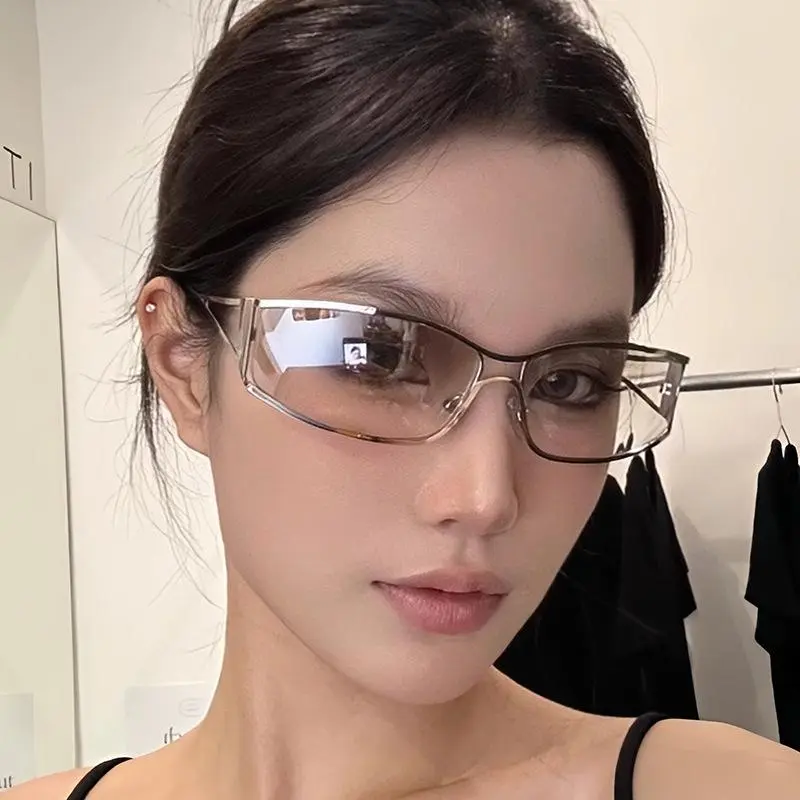 Women's Sunglasses Retro Cat's Eye Metal PC Frames Hollow Rimless Blue Light Blocking Rectangle Dark-Tint Lenses Unisex Fashion Non-Prescription, Modern Trendy Sunglasses, Trendy Styling Sunglasses