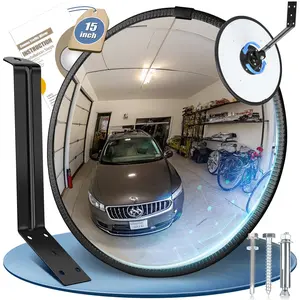 15" Hd Convex Traffic Mirror - Freely Adjustable Blind Spot  Heavy Mirrors Security For Driveway Garage Parking Office