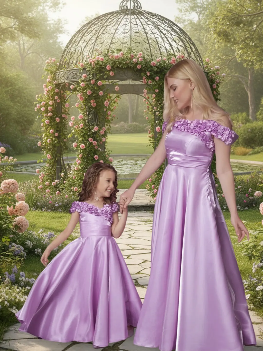 Lavender Floor-Length Dress for Women & Girls– Wedding, Party, Holiday, Baby Shower, Engagement & Maternity Friendly Gown with Matching Mommy & Me Option