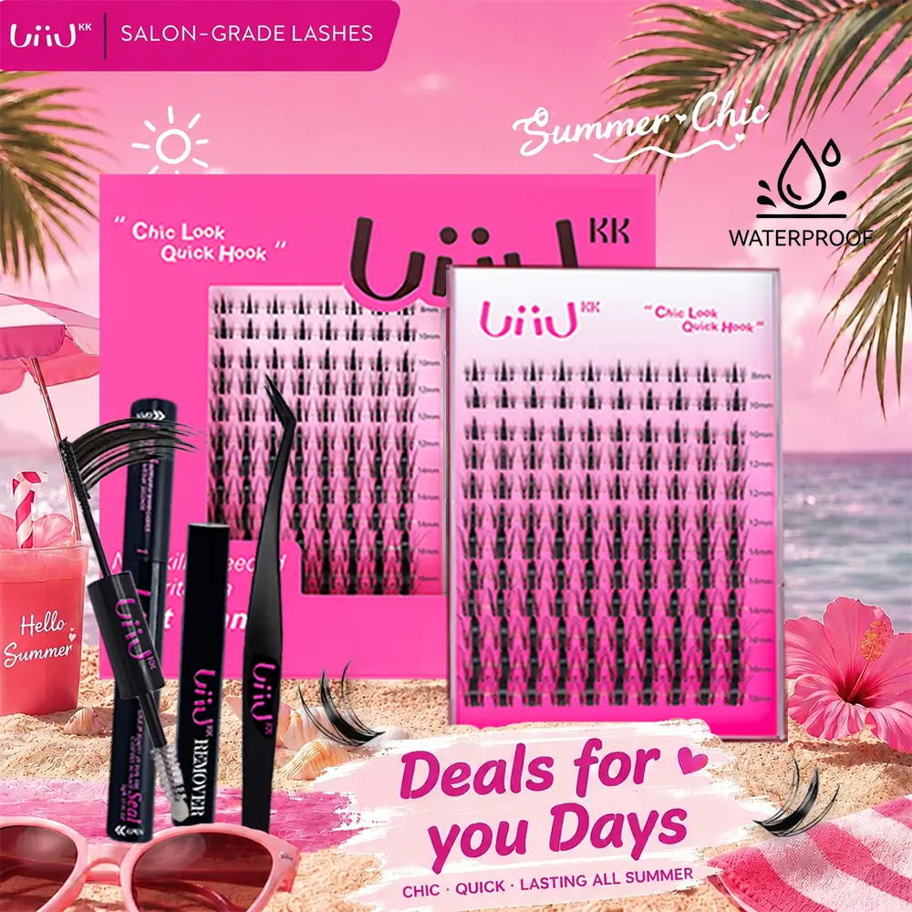 UiiUKK Fairy Chispa Lash Clusters Invisible Band DIY Lashes - Individual Clusters or Full Kit to Customize! -Wet Look Waterproof Eyelash Extension Wispy Manga Kawaii Doll Lashes Feline lash look Medusa Lash handmade lash summervibes beach essentials