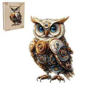 Mechanical Owl Wooden Jigsaw Puzzle for Adults and Kids Unique Shape Animal Wood Puzzles Challenging Puzzle, Family Game Creative Gifts，Laser-Cut Durable HDF Wood Puzzle Metal Box