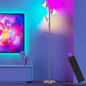 CuLiDing RGB Floor Lamp, 36W Stepless Dimmable LED Tall Standing Lamp with Touch and Remote Control, 4 Color Temperatures, 3 Rotatable Light