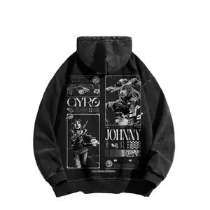 Johnny Joestar JJBA SBR Inspired Acid Wash Cotton-Blend Hoodie, Made in the USA, Men's Relaxed Fit Premium Streetwear Anime Fashion Top