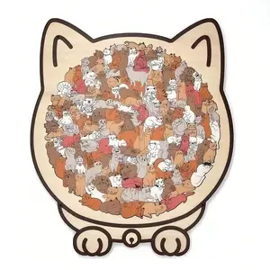 Exquisite 135-Piece Cat-Shaped Wooden Puzzle Desktop Decoration Maillard Border Retro Healing Atmosphere Stress Relief Toy Gift for Cat Lovers