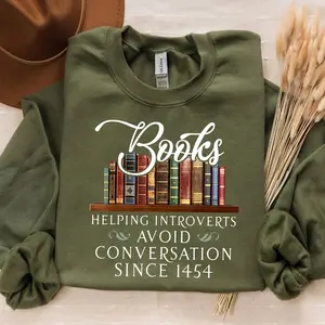 Bookshelf Sweatshirt: Introvert Humor, Literary Reader Gift, Librarian Gift Girl Booknerd Bookworm Bookish Crewneck
