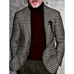 1pc Men'S Classic Houndstooth Blazer - Casual Polyester Suit Jacket with Lapel Collar, Button Details, Woven Fabric, Non-Stretch - Regular Fit for Spring/Fall Season