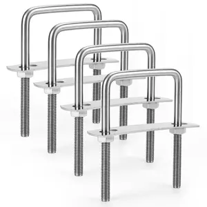4 Sets M6 Square U-Bolts, 304 Stainless Steel U-Bolts (M6 x 50mm x 80mm), with Nuts, Bolt Plates, for Trailer, Sailboat, Automotive & Industrial Use