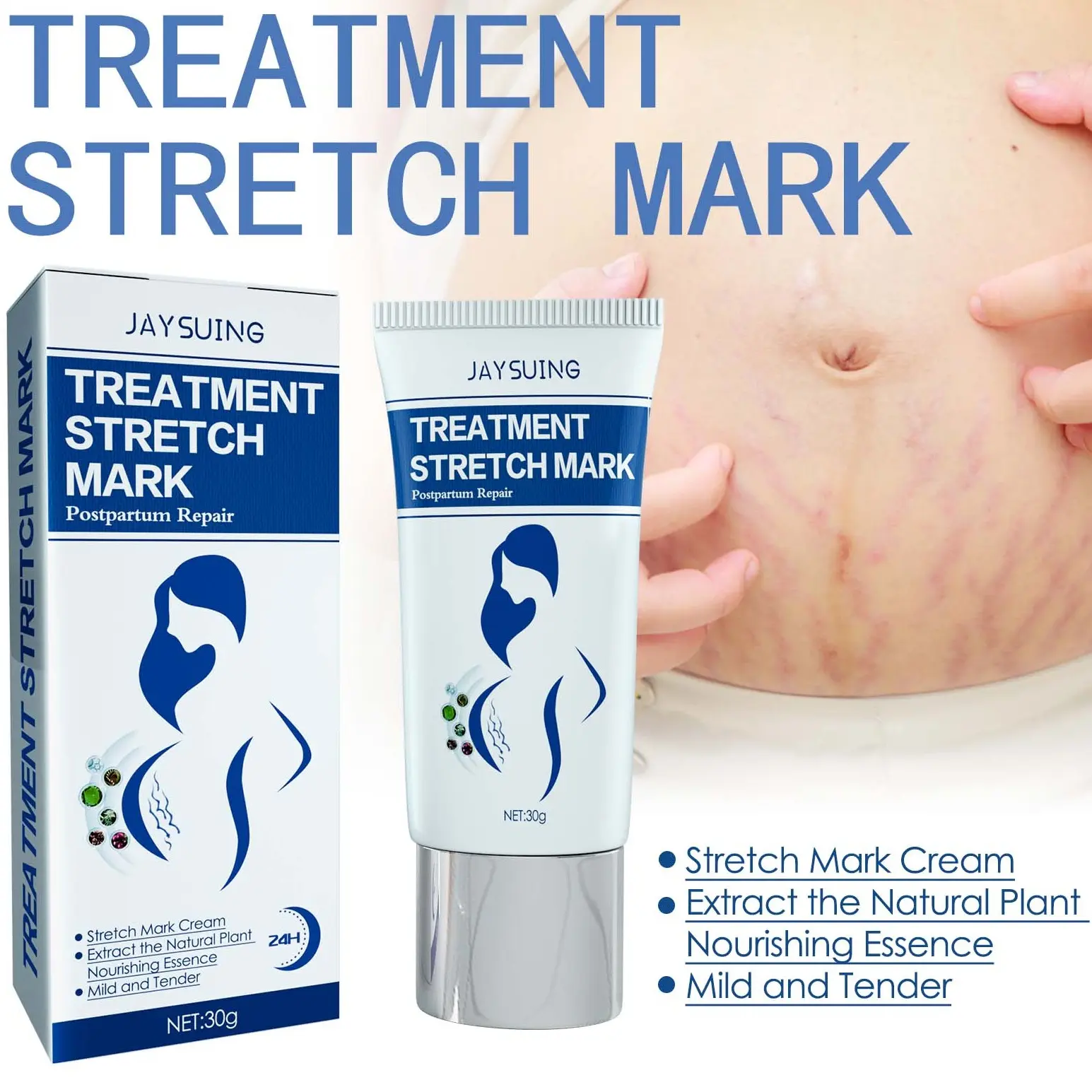 Jaysuing Maternity Care Cream Postpartum Skin Nourishment Smooth Firming Gentle Improve Body Cream with Oat Extract & Hydrolyzed Salmon Protein for Stretch Mark Repair