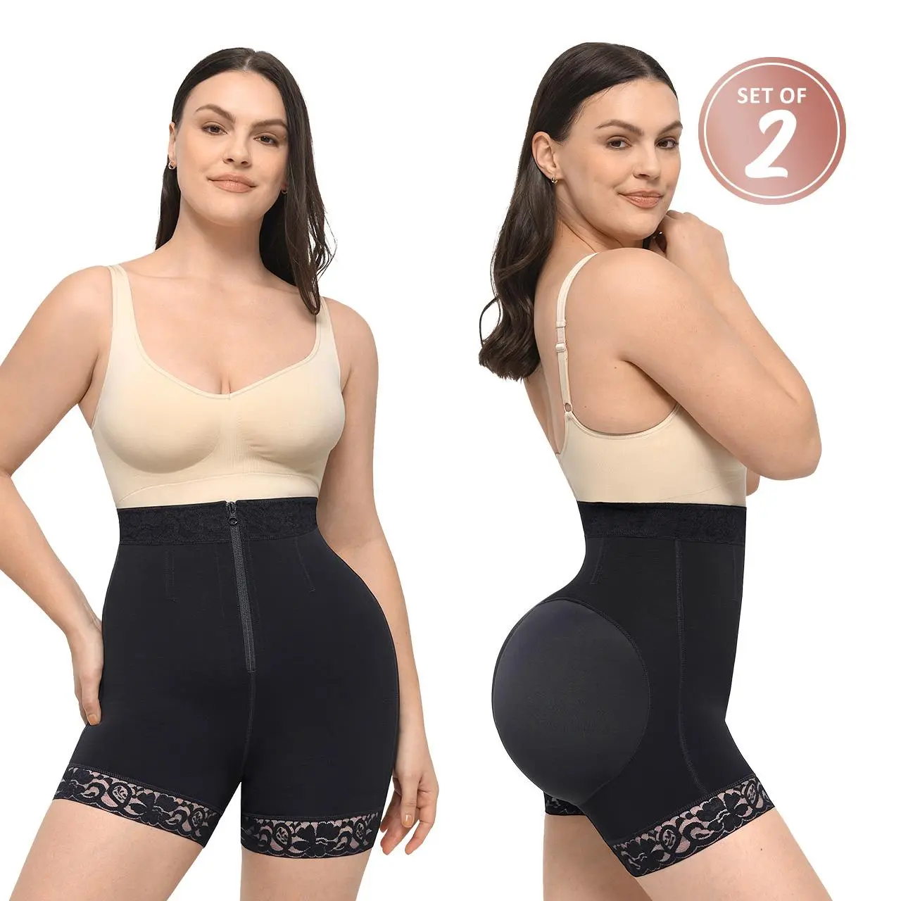 FeelinGirl  2 pieces High-Waisted Shapewear Womens Shorts Womenswear Comfort Womenswear Underwear- set  LIVE ONLY Compression Fabric