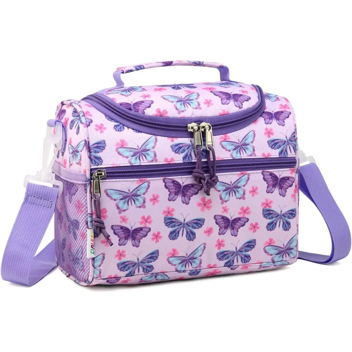 Toddler Girls' Butterfly Print Insulated Thermal Tote Lunch Box - Toddler Size, with Strap, Bottle Holder, Back-to-School Meal Kit