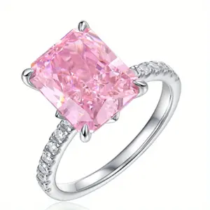 FASIFAN 925 Silver Radiant Cut 9*11 Pink/ Green/ White High Carbon Drill Ring, 18K gold plated White Golden Plated Engagement Ring for Women, D Color VVS1 Clarity Colored Anniversary Promise Rings