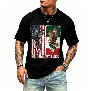 My Home My Blood USA Mexico Eagle Flag Tee Hispanic Heritage My Home My Blood Two Flags Eagle Vintage Graphic Short Sleeve Tee For Men Women