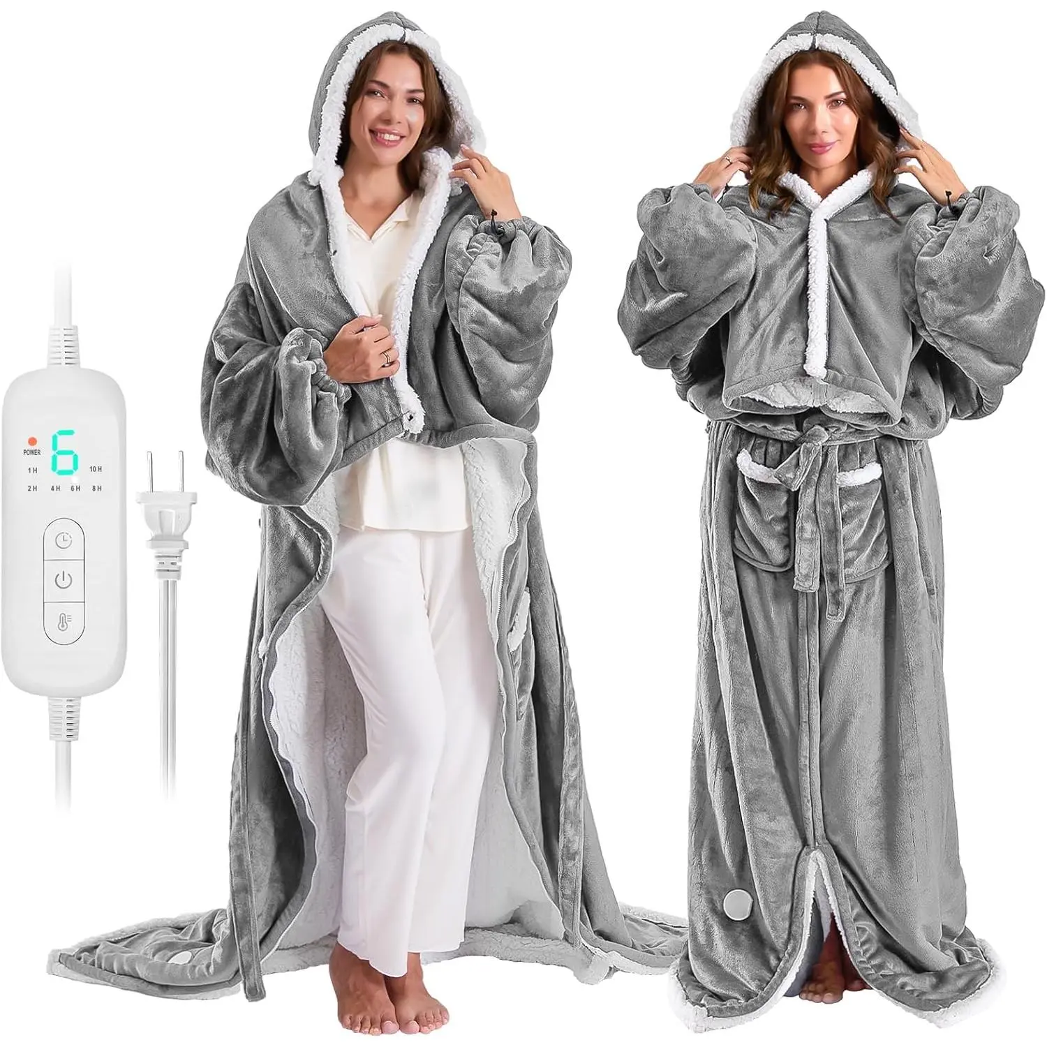 Wearable Heated Blanket Electric Snuggle Throw Blankets,Flannel&Sherpa Heating Blanket with Sleeves Foot Pocket
