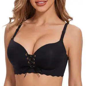 LUCKMEEY Drawstring Push Up Bra | Instant Cleavage & Anti-Sagging | Add 2 Cups Padded Wireless Strapless Bras Comfort Bra for A B C Cups Womenswear Minimalist Pink