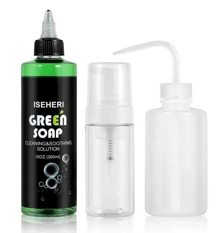 Ultra Concentrated Green Soap Tattoo (10 oz) with 120ml Foaming Bottle and 8 oz Squeeze Bottle – Tattoo Supplies for Tattoos, Piercings, Skin and Equipment Cleaning