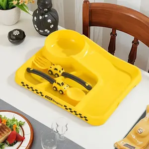 3-Piece Colorful Car Themed Toddler Kids Utensils Set, Fork Spoon Plate for Self Feeding Baby Led Weaning, Easy Hold Dinnerware Birthday Gift Multicolor Fun Eating Experience