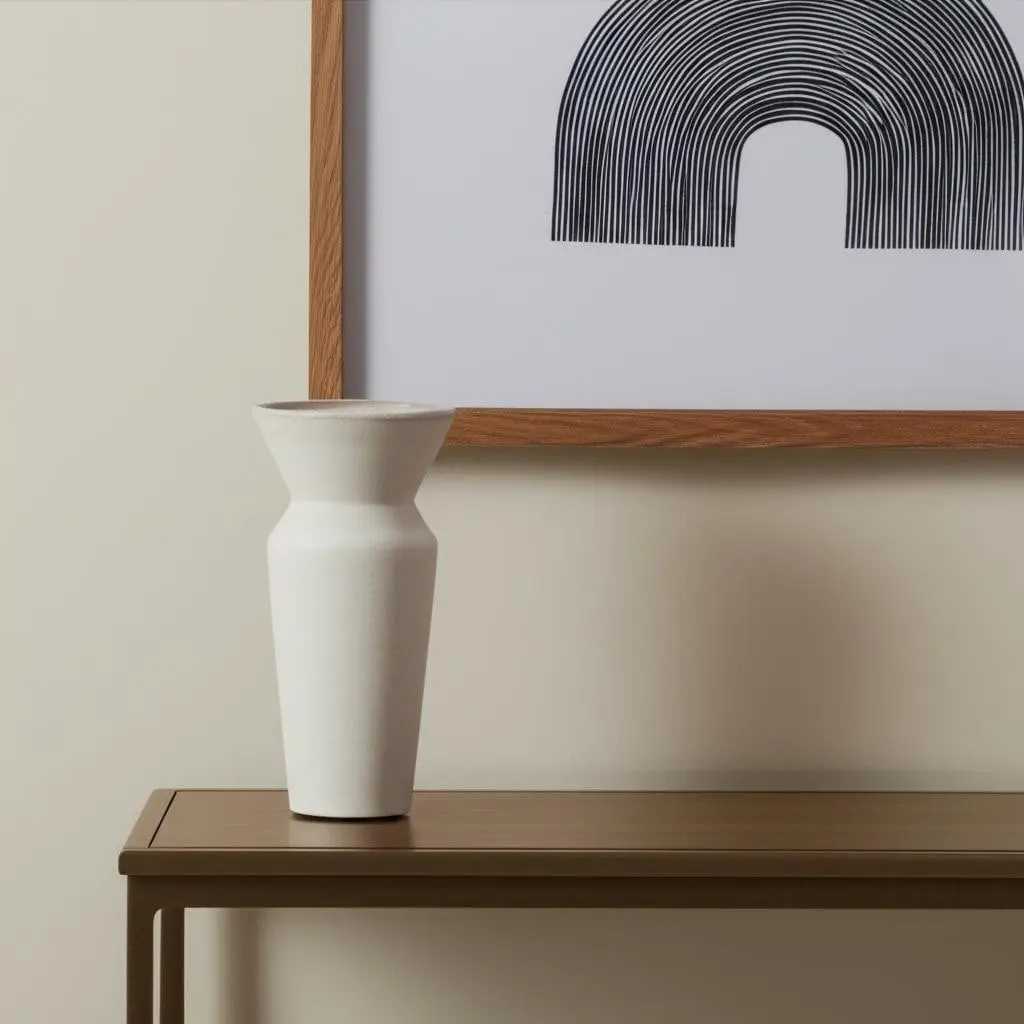 360 Stand Matt 10 in. Cream Modern Ceramic Table Vase - Handmade Flower Arrangement Piece, Home Decorative Item for Gifting, Flower Arrangement Vase, Home Decorative Vase