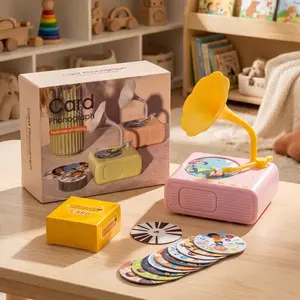 #SummervibesATEYA-3 Retro Kids Vinyl Record Player Toy, Screen-Free Music & Story Phonograph with Interactive Cards, Perfect Montessori Early Learning Birthday Gift for Toddlers Boys Girls