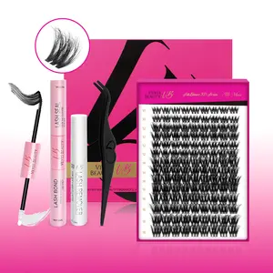 Veyesbeauty Volume Cluster Lashes Individual Lash Extensions Layered Fluffy Eyelashes Wispy Faux Mink Lash Newbie's Five-Second DIY Mixed Length Large Tray for Self Application Makeup at Home Cosmetic Eyelashes Extensions