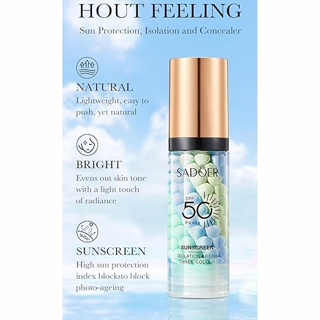 Three-Color Isolation Sunscreen Cream, Breathable & Lightweight, Invisible Wear, Perfect for Travel & Business Trips, Unisex for All Genders, Ideal Holiday Gift for Mom, Friends & Loved Ones