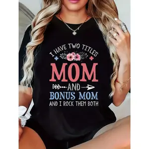 Mother's Day Gift Idea – Women's Black "Mom and Stepmother" Shirt with Bold Pink Blue Text