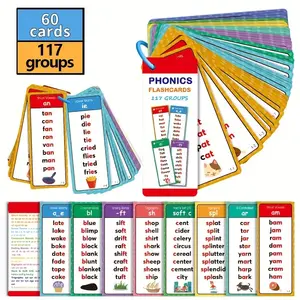Children Natural Reading Flashcards 60 Pcs, 117 Sound Combinations, Suitable for Kindergarten & Grade 1, Learning English Word Cards Toy Gift
